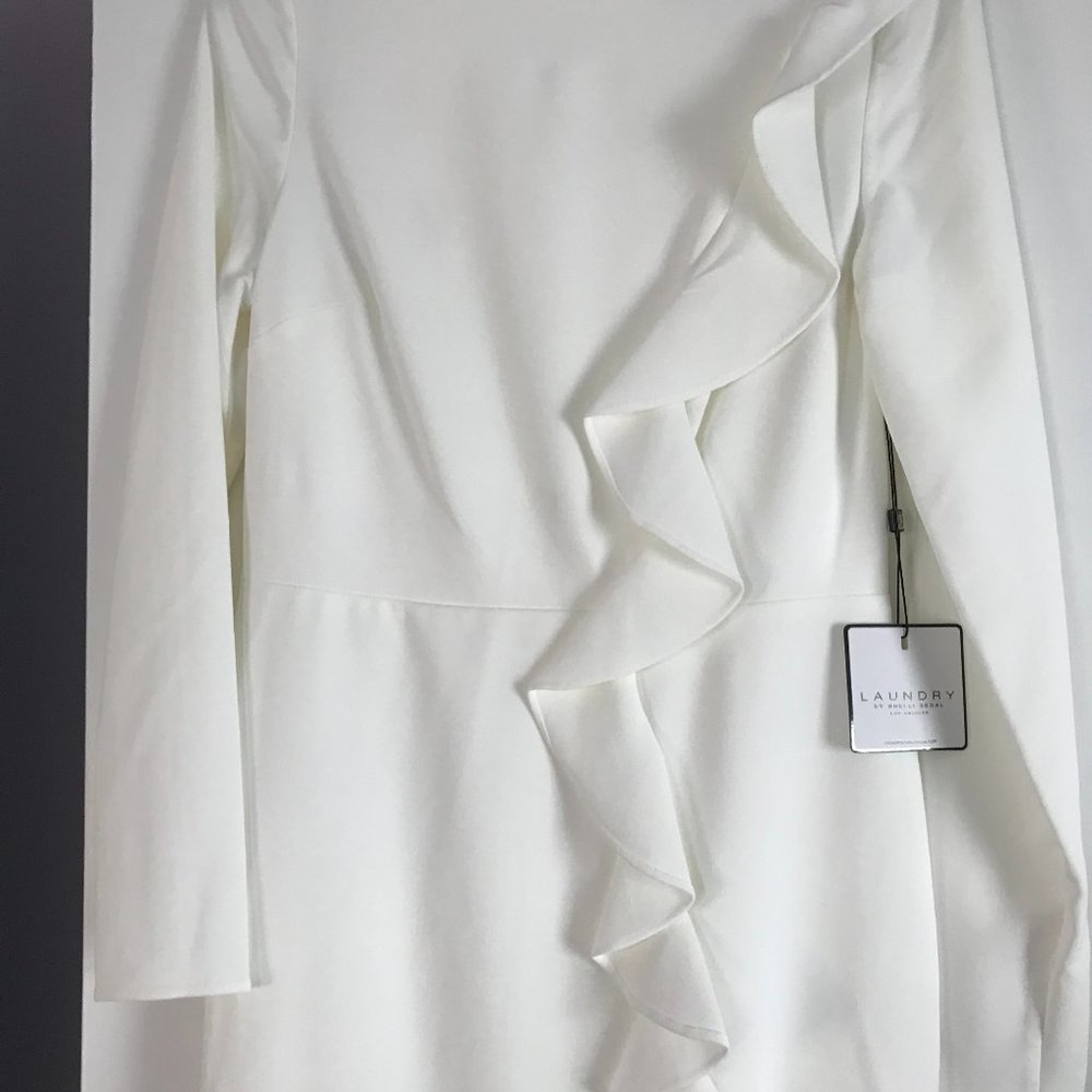 NWT Chic Laundry By Shelli Segal White Crepe Long Sleeve Formal Gown Size 4 - Picture 12 of 15